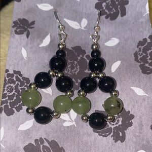 Serpentine and Onyx Beaded Earrings